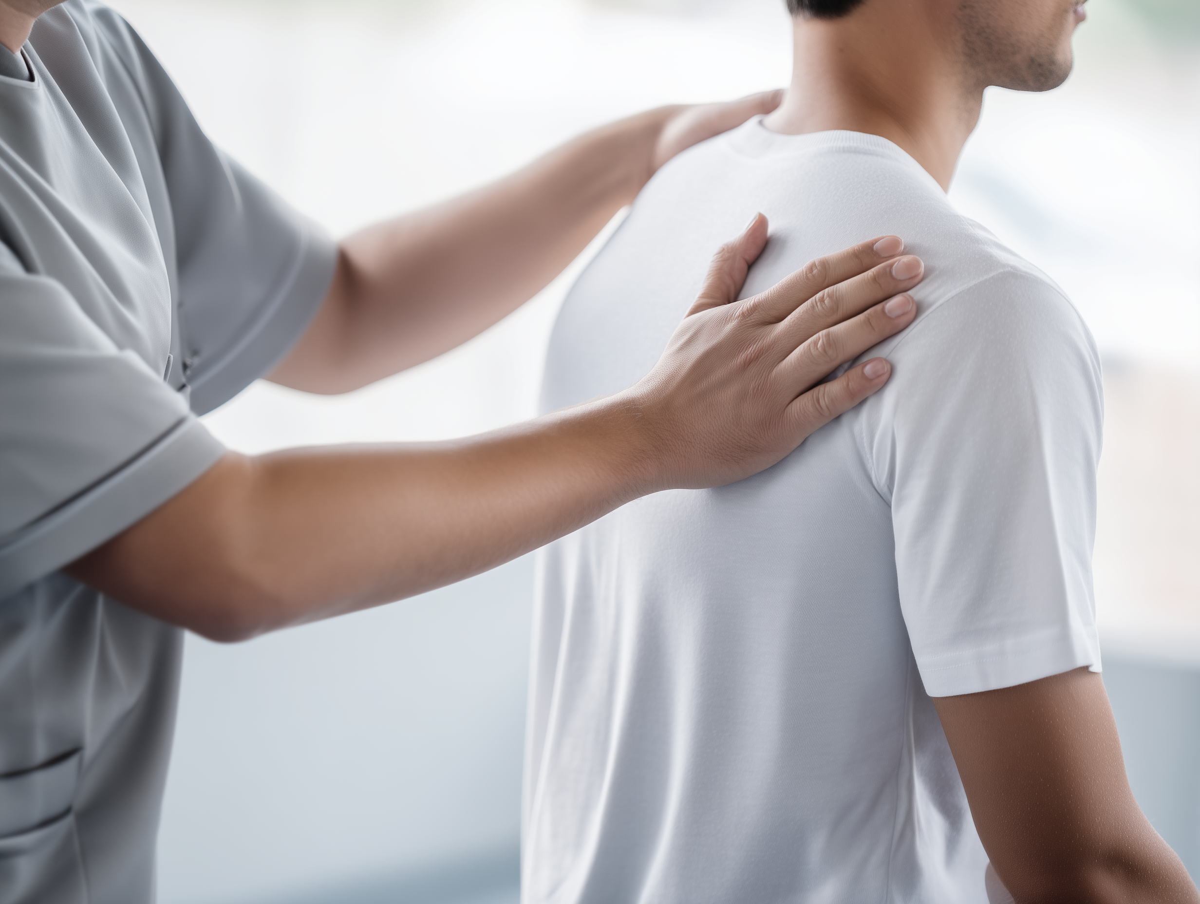Fysioterapeut behandler skulder hjemme hos pasient